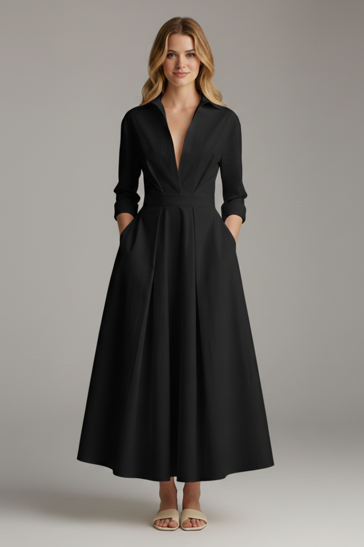 Damen Midikleid mit Knöpfen und Taillendetail