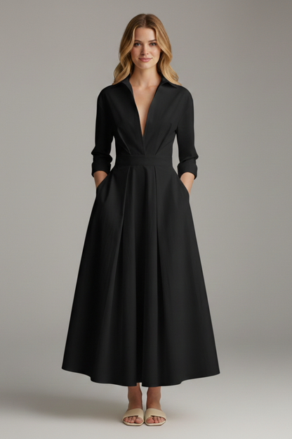 Damen Midikleid mit Knöpfen und Taillendetail