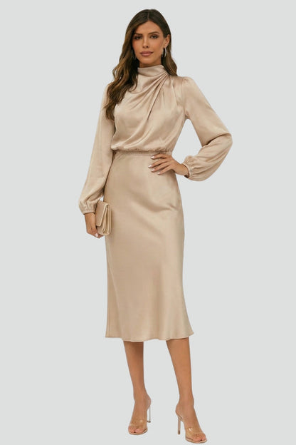 Damen Midikleid Hohner Ausschnitt Lange Ärmel