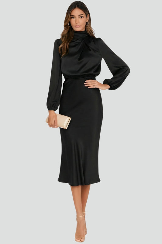 Damen Midikleid Hohner Ausschnitt Lange Ärmel