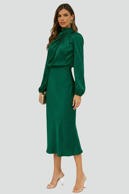 Damen Midikleid Hohner Ausschnitt Lange Ärmel