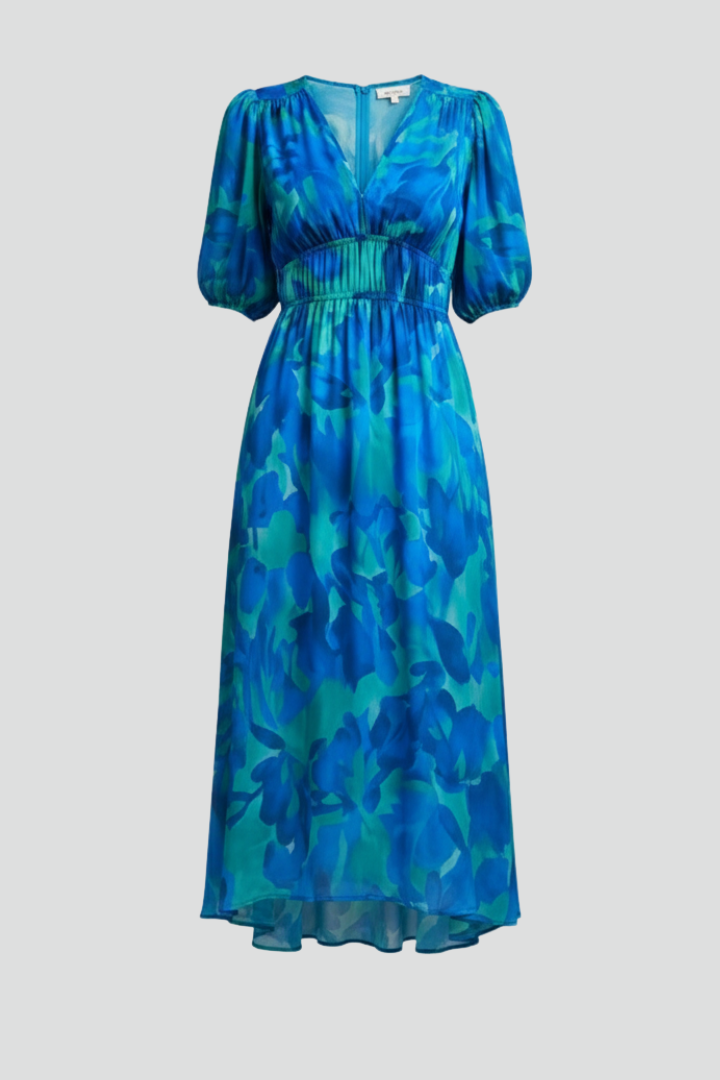 Damen Blumenkleid Midikleid Puffärmel - Eveloria