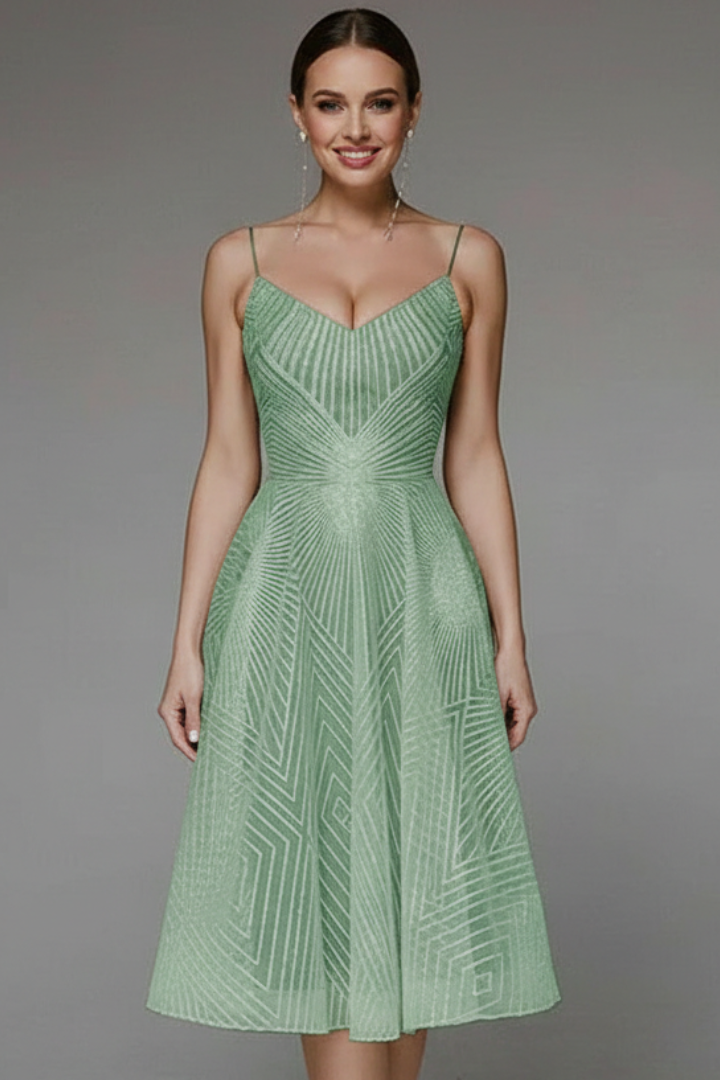 Damen Midikleid Spaghettiträger A-Linie Rock
