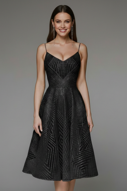 Damen Midikleid Spaghettiträger A-Linie Rock