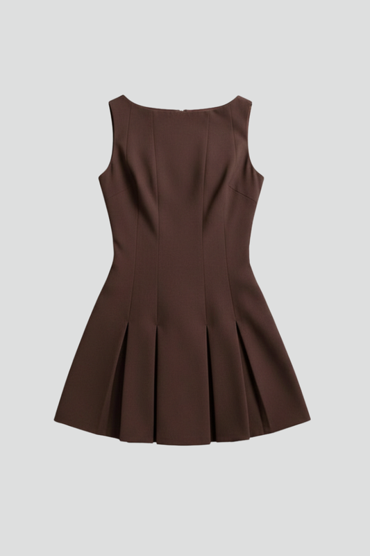 Damen Minikleid Ärmellos Plissierter Rock - Eveloria