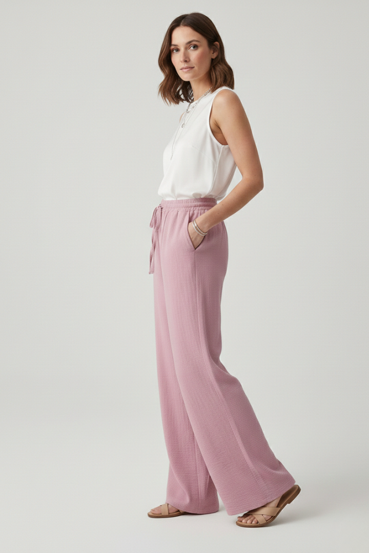 Damen Freizeit-Palazzohose mit Kordelzugbund und Seitentaschen