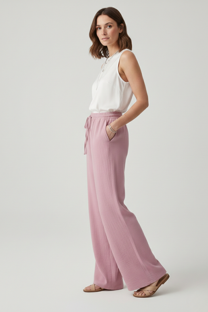 Damen Freizeit-Palazzohose mit Kordelzugbund und Seitentaschen