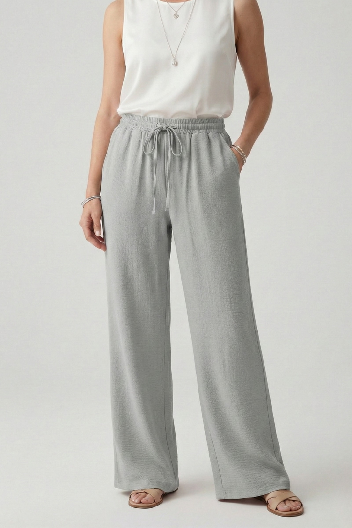 Damen Freizeit-Palazzohose mit Kordelzugbund und Seitentaschen