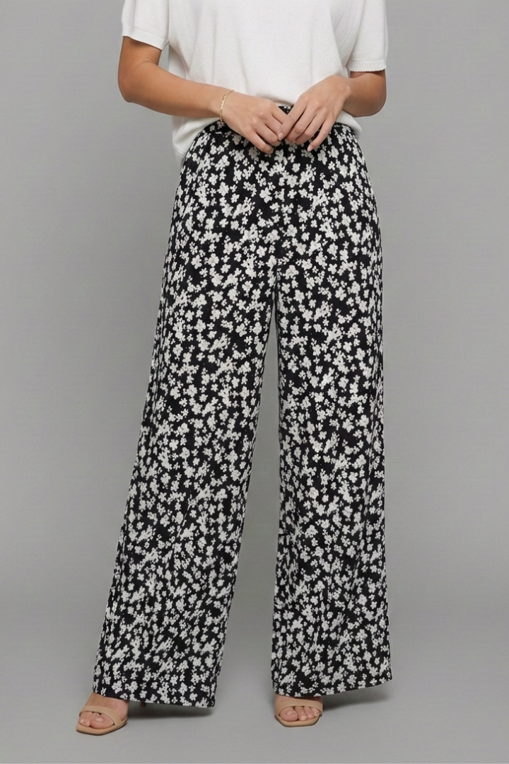 Damen Palazzo-Hose Blumenmuster Weite Beine