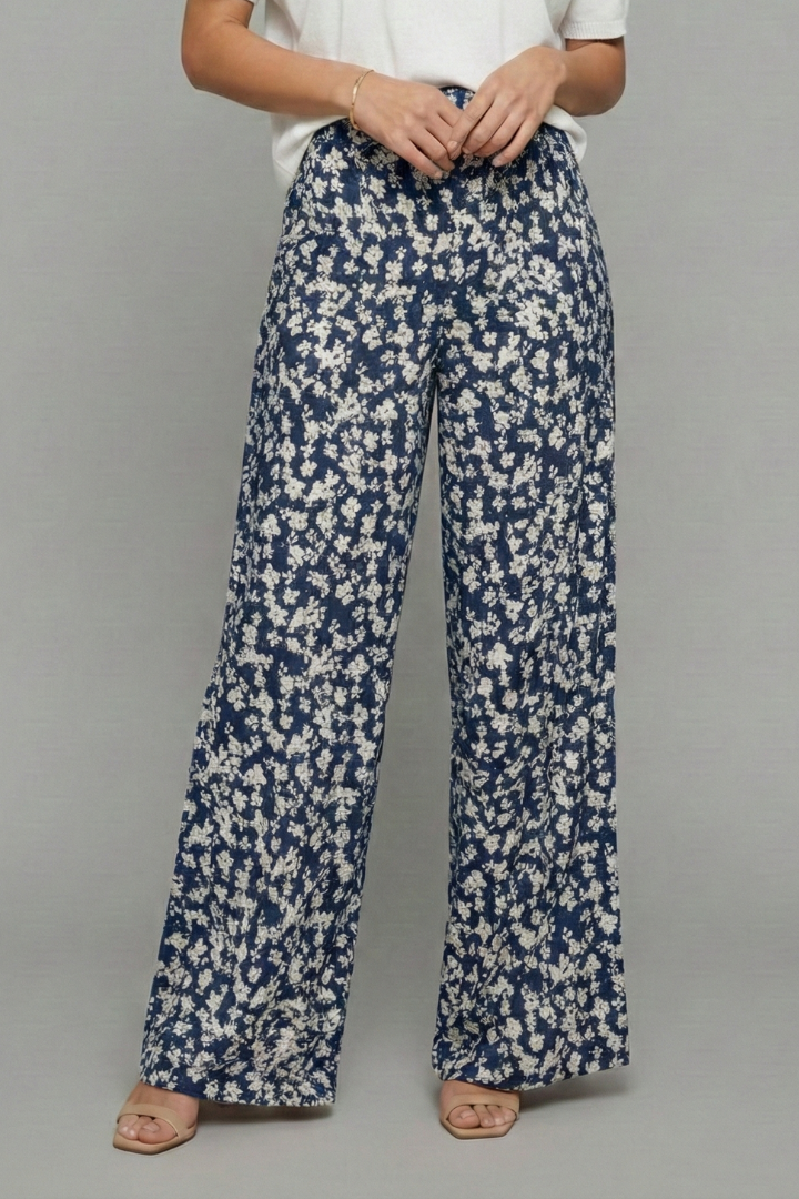 Damen Palazzo-Hose Blumenmuster Weite Beine