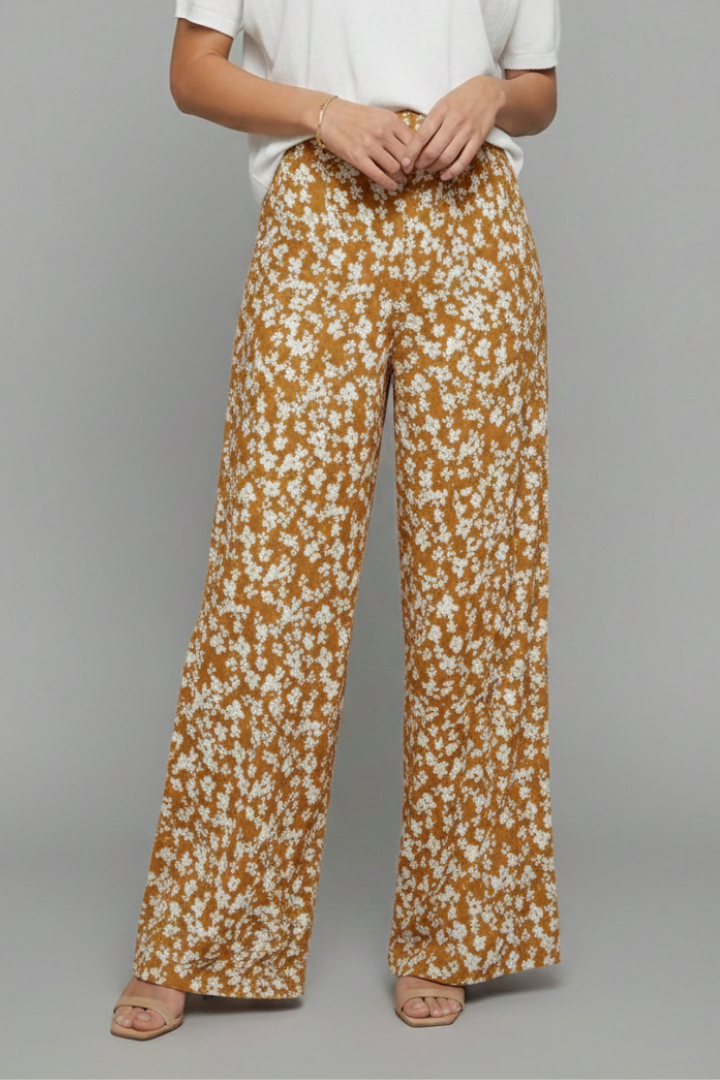 Damen Palazzo-Hose Blumenmuster Weite Beine