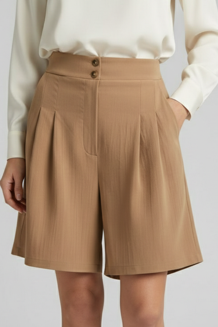 Isabella Damen High-Waist Shorts Falten Maßschnitt