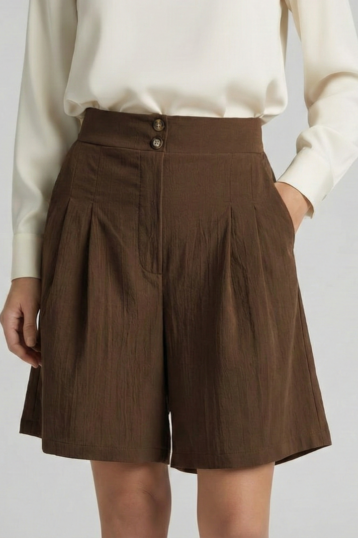 Isabella Damen High-Waist Shorts Falten Maßschnitt