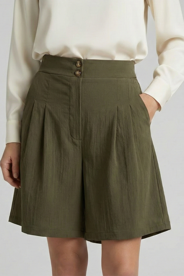 Isabella Damen High-Waist Shorts Falten Maßschnitt