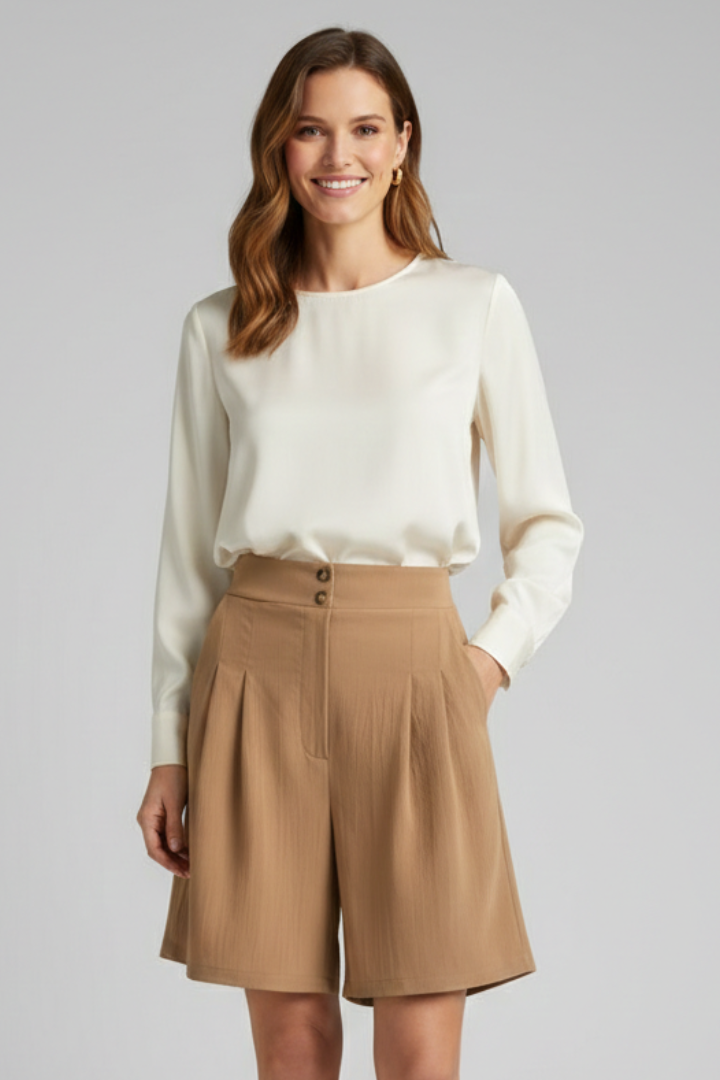 Isabella Damen High-Waist Shorts Falten Maßschnitt