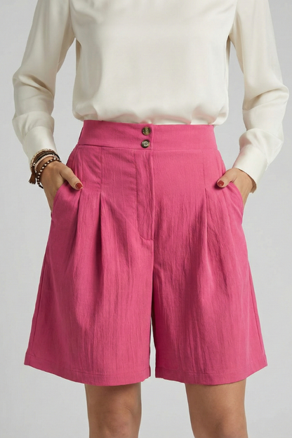 Isabella Damen High-Waist Shorts Falten Maßschnitt