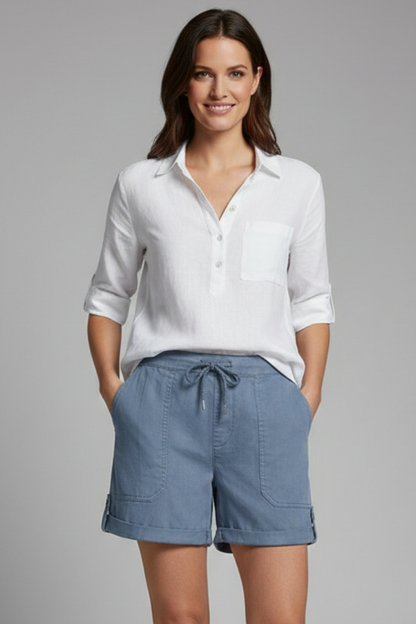 Damen Shorts Kordelzug Taschen Beige