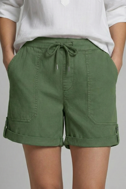 Damen Shorts Kordelzug Taschen Beige