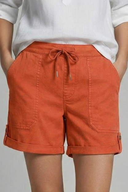 Damen Shorts Kordelzug Taschen Beige