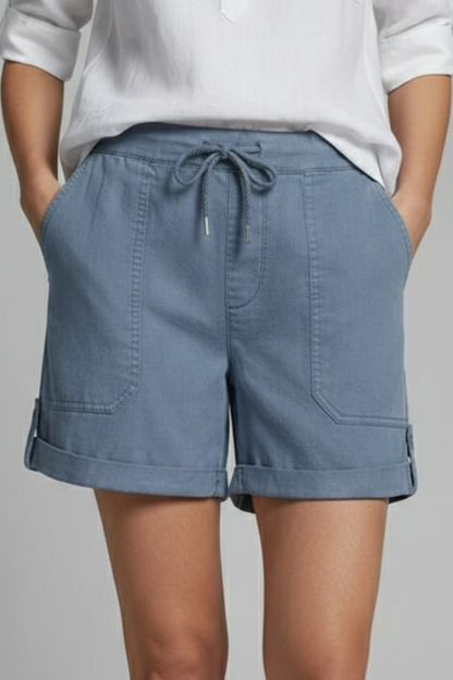 Damen Shorts Kordelzug Taschen Beige