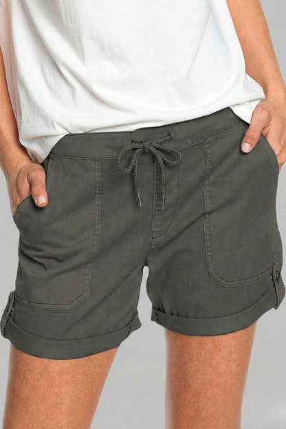 Damen Shorts Kordelzug Taschen Beige