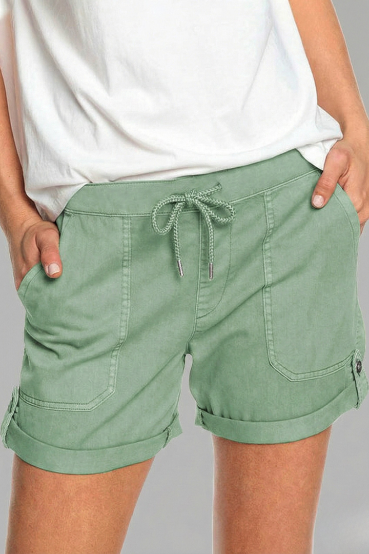 Damen Shorts Kordelzug Taschen Beige