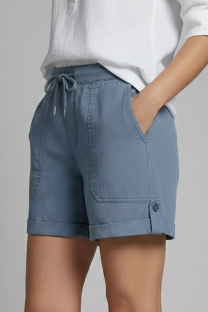 Damen Shorts Kordelzug Taschen Beige