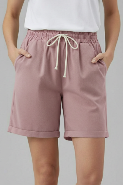 Damen Shorts Kordelzugbund Taschen Beige
