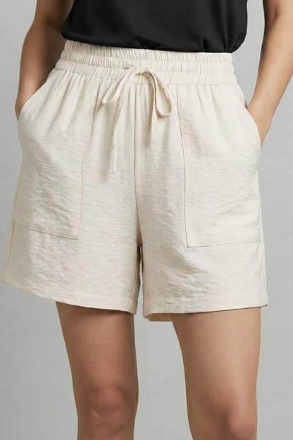 Damen Shorts Elastischer Bund Kordelzug Beige