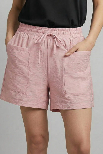 Damen Shorts Elastischer Bund Kordelzug Beige