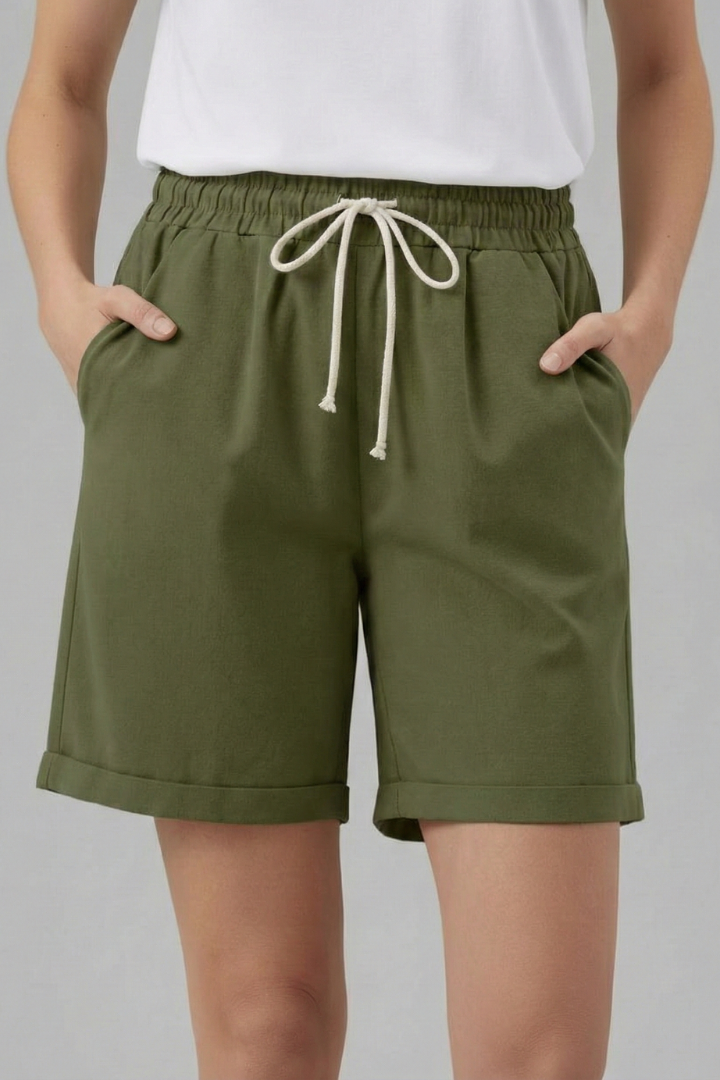 Damen Shorts Kordelzugbund Taschen Beige