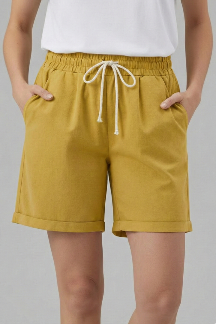 Damen Shorts Kordelzugbund Taschen Beige