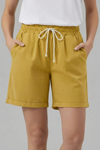 Damen Shorts Kordelzugbund Taschen Beige
