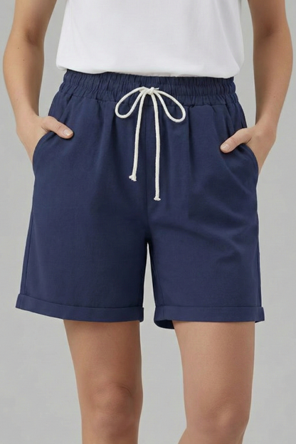Damen Shorts Kordelzugbund Taschen Beige