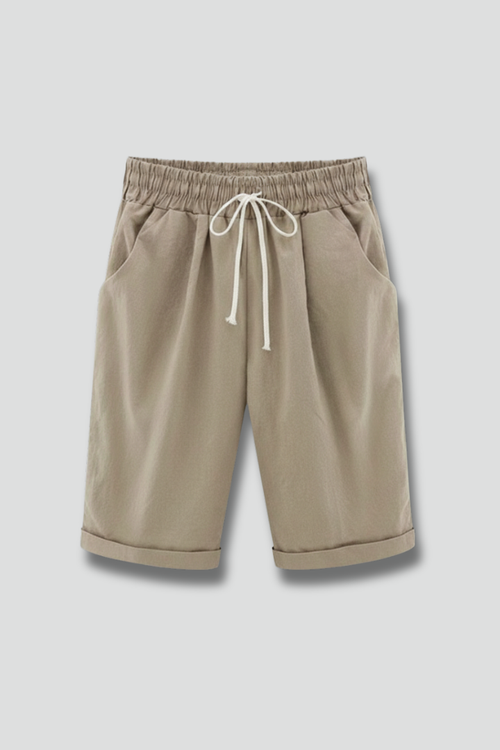 Damen Shorts Kordelzugbund Taschen Beige - Eveloria