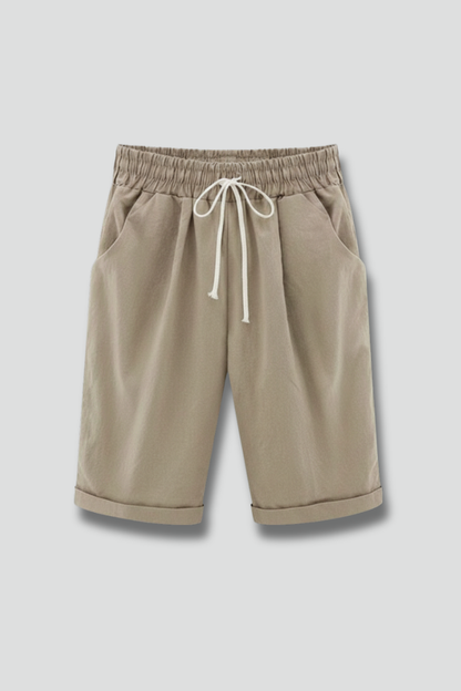 Damen Shorts Kordelzugbund Taschen Beige - Eveloria