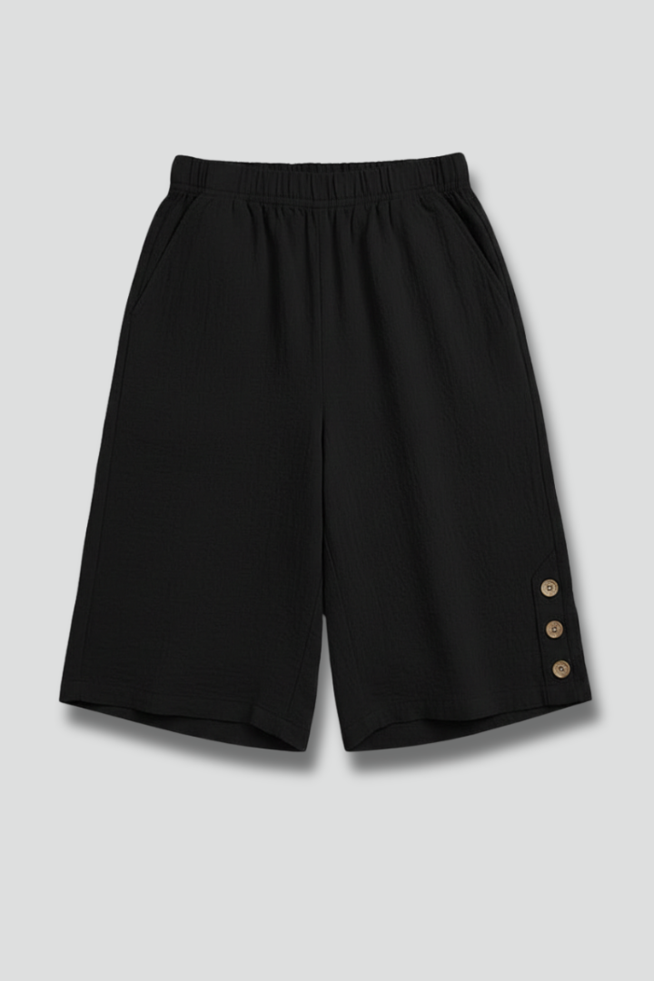 Damen Shorts Elastischer Bund Weites Bein Knöpfe - Eveloria