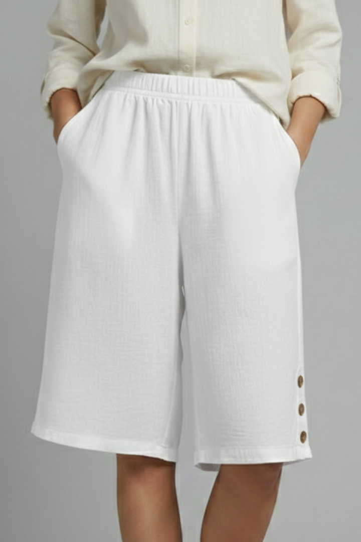 Damen Shorts Elastischer Bund Weites Bein Knöpfe