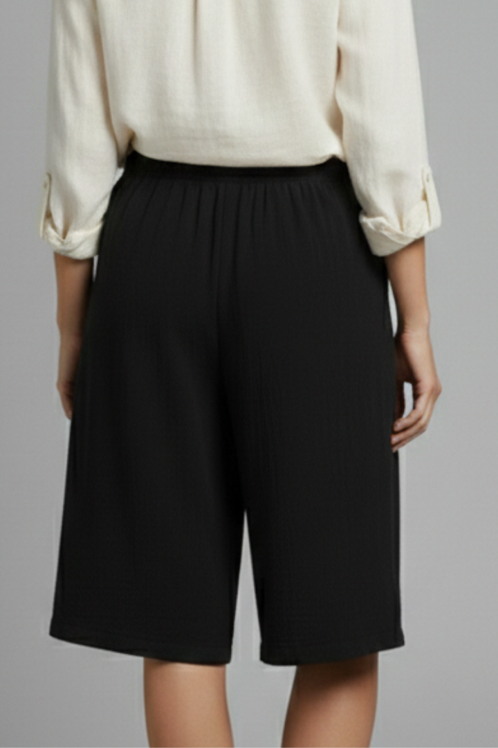 Damen Shorts Elastischer Bund Weites Bein Knöpfe