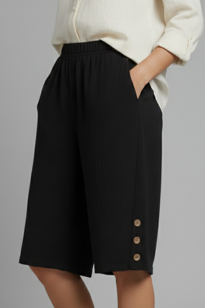 Damen Shorts Elastischer Bund Weites Bein Knöpfe