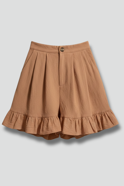 Damen Shorts Hochtailliert Rüschen Saum - Eveloria
