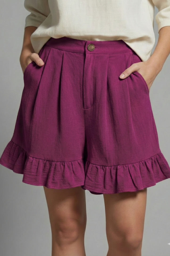 Damen Shorts Hochtailliert Rüschen Saum