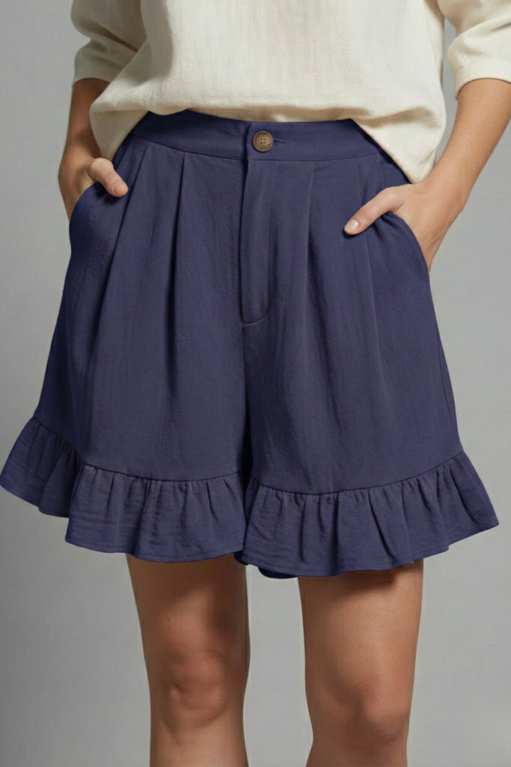 Damen Shorts Hochtailliert Rüschen Saum