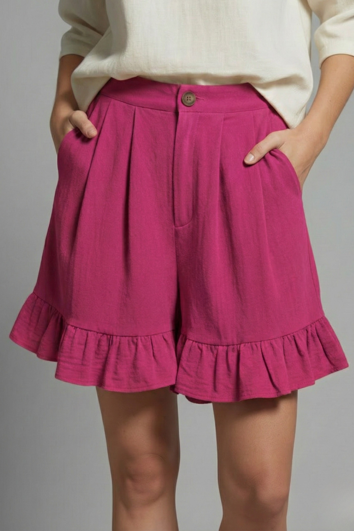 Damen Shorts Hochtailliert Rüschen Saum