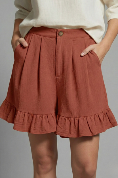 Damen Shorts Hochtailliert Rüschen Saum