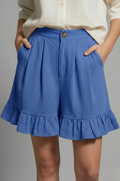 Damen Shorts Hochtailliert Rüschen Saum