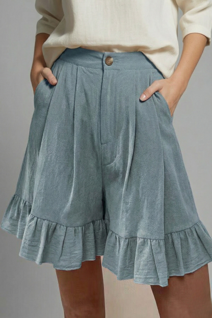 Damen Shorts Hochtailliert Rüschen Saum