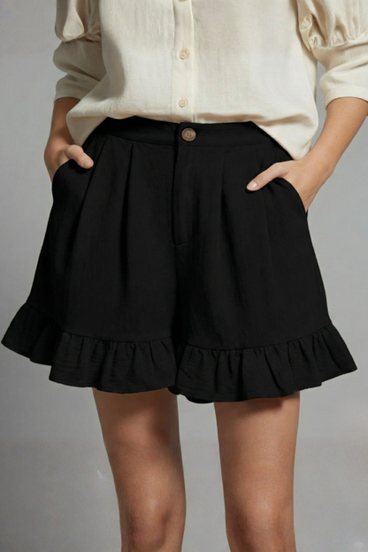 Damen Shorts Hochtailliert Rüschen Saum