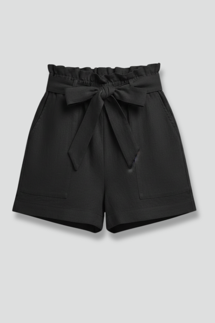Damen Shorts Bindebund Taschen Beige - Eveloria