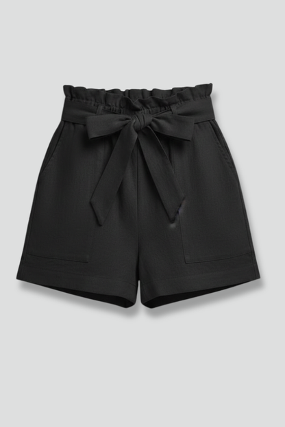 Damen Shorts Bindebund Taschen Beige - Eveloria